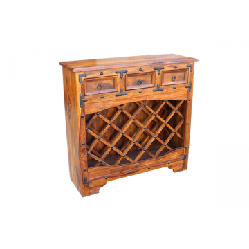 Dark Indian Wine Rack 3 Drawers