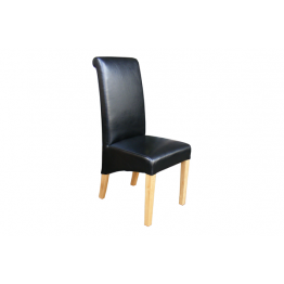 Black Leather Roll Top Dining Chair